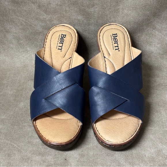 Born Coney Leather Block Heel Sandals in Blue Lyst Color Sz 7M - Picture 2 of 7